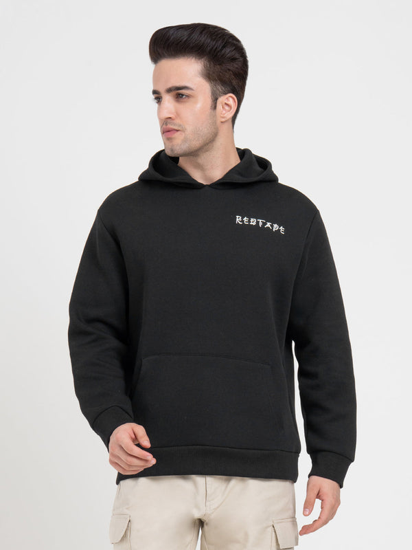 Redtape Winter Black Hoodie For Men | Winter Graphic Streetwear Black