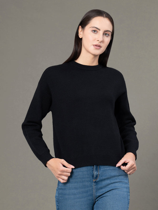 Redtape Women's Black Poly Viscose Nylon Solid Sweater Black