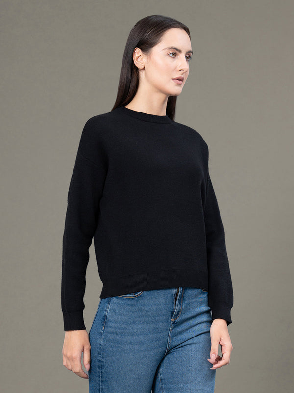 Redtape Women's Black Poly Viscose Nylon Solid Sweater Black