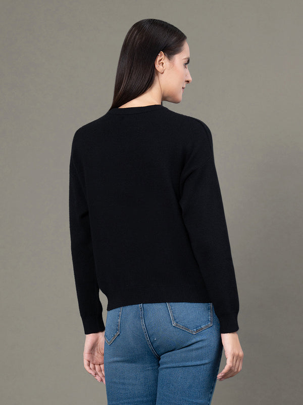 Redtape Women's Black Poly Viscose Nylon Solid Sweater Black