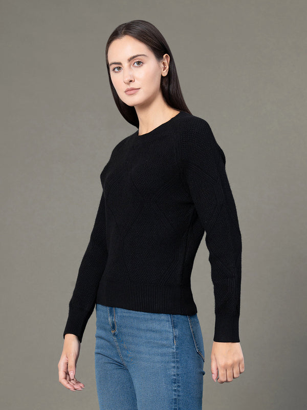 Redtape Women's Black Poly Viscose Polyamide Solid Sweater Black