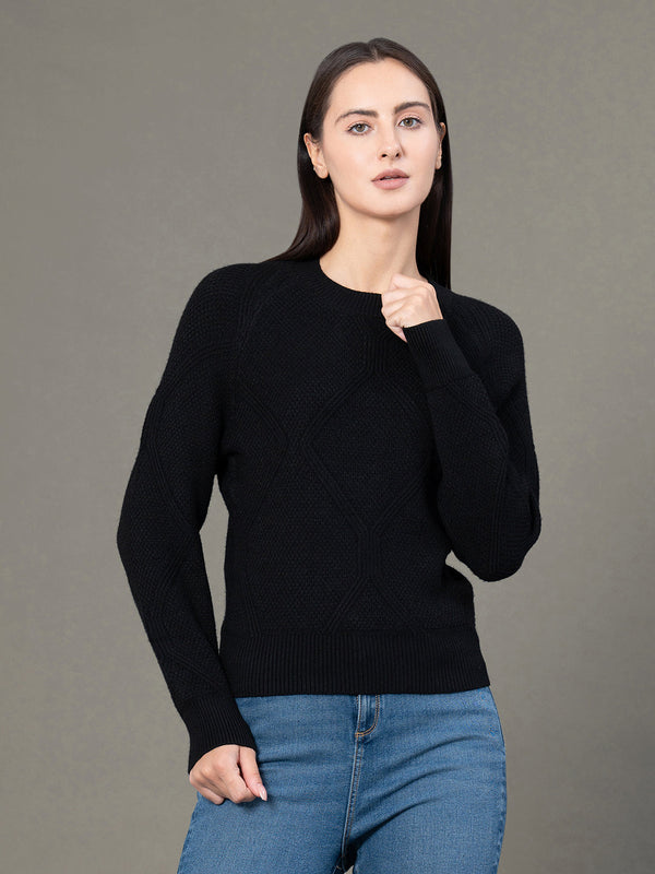 redtape Women's Black Poly Viscose Polyamide Solid Sweater Black
