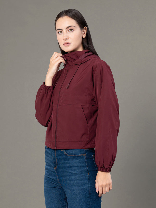 Redtape Women's Burgandy Polyester Solid Windcheater Jacket Burgandy