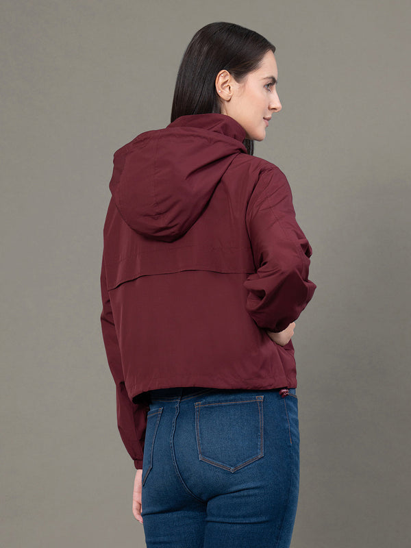 Redtape Women's Burgandy Polyester Solid Windcheater Jacket Burgandy