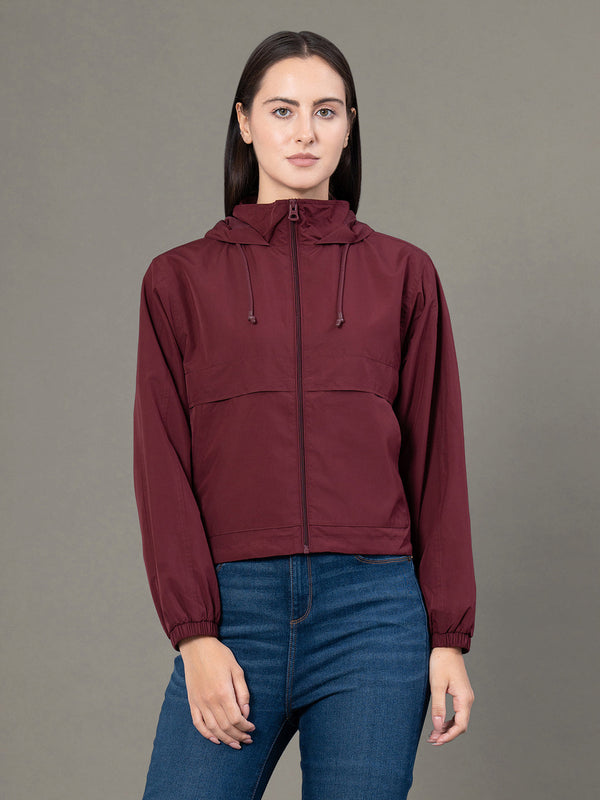 redtape Women's Burgandy Polyester Solid Windcheater Jacket Burgandy