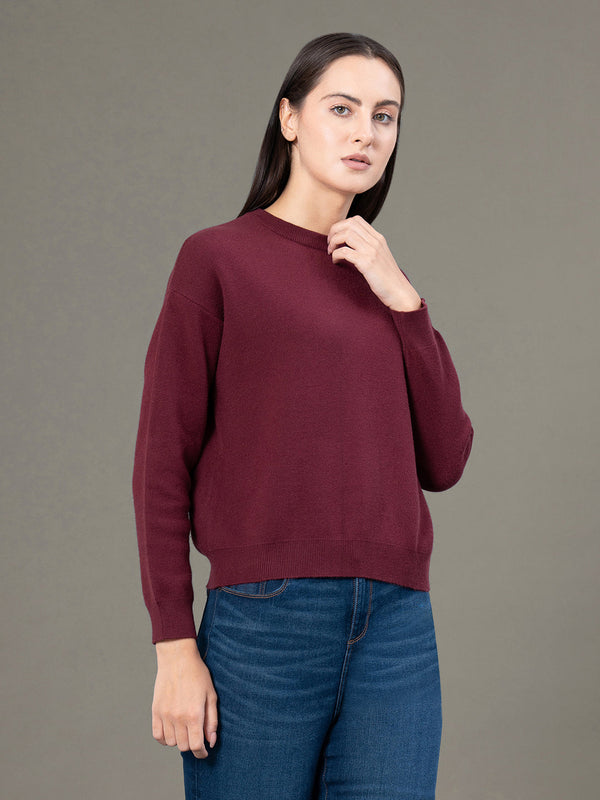 Redtape Women's Maroon Poly Viscose Nylon Solid Sweater Maroon