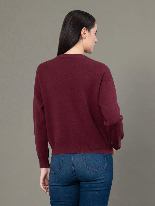 Redtape Women's Maroon Poly Viscose Nylon Solid Sweater Maroon