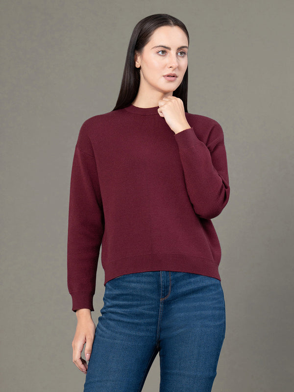redtape Women's Maroon Poly Viscose Nylon Solid Sweater Maroon