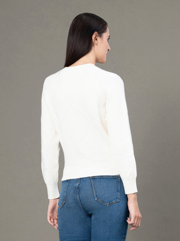 Redtape Women's Off White Poly Viscose Polyamide Solid Sweater Off White