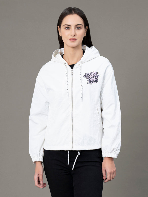 Redtape Women's Off White Polyamide Graphic Print Windcheater Jacket Off White