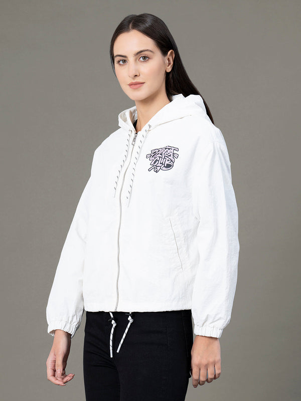 Redtape Women's Off White Polyamide Graphic Print Windcheater Jacket Off White
