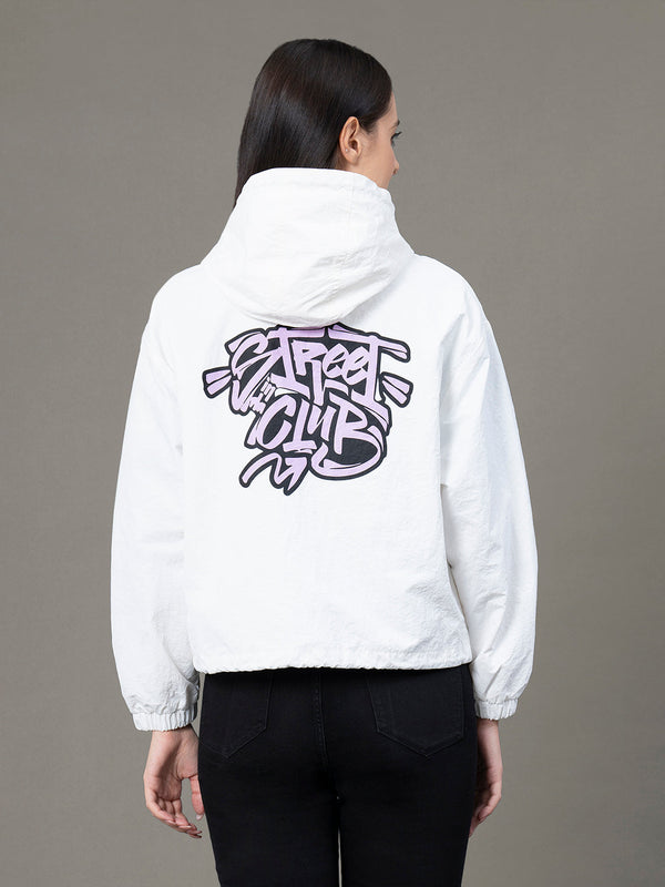 Redtape Women's Off White Polyamide Graphic Print Windcheater Jacket Off White