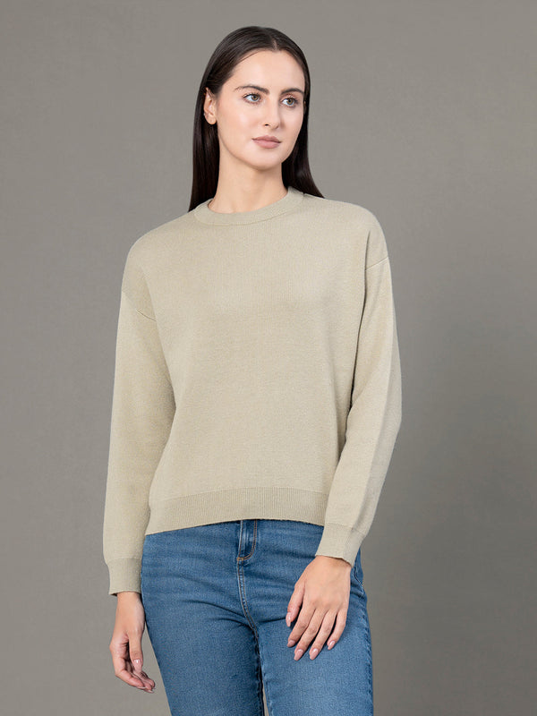 Redtape Women's Pale Olive Poly Viscose Nylon Solid Sweater Pale Olive