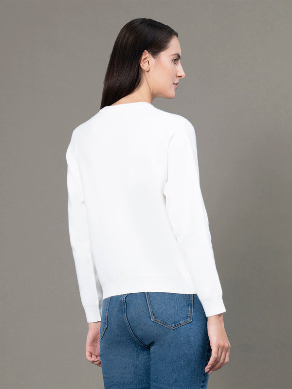 Redtape Women's White Poly Viscose Nylon Solid Sweater White