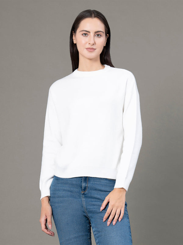 redtape Women's White Poly Viscose Nylon Solid Sweater White