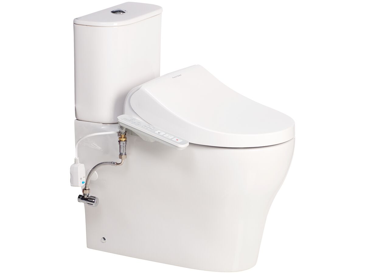 reece American Standard Cygnet Round Hygiene Rim Close Coupled Back to Wall Bottom Inlet Toilet Suite with SpaLet E-Bidet Seat White (4 Star)