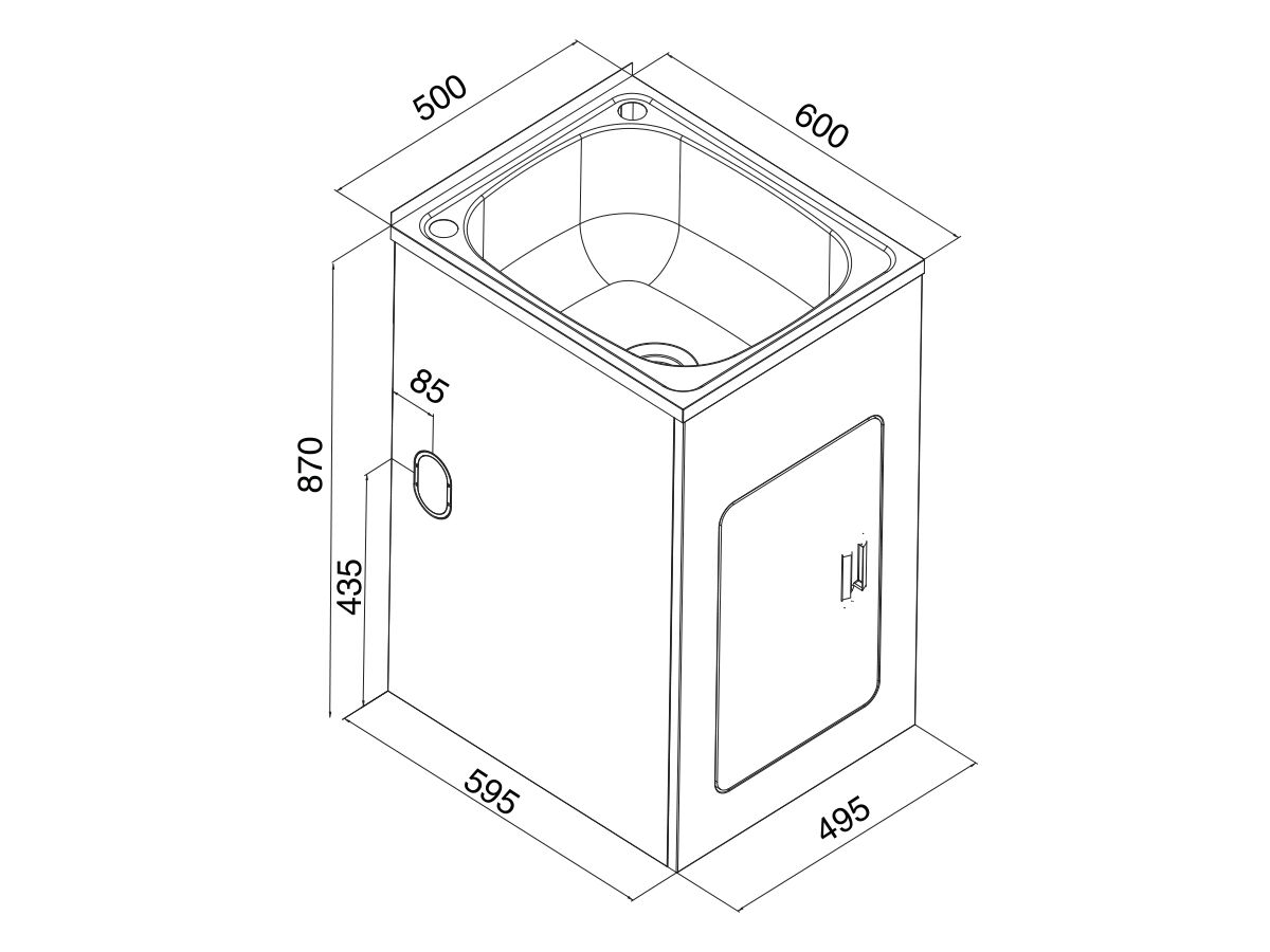 Reece Base Compact Laundry Trough & Cabinet 1 Taphole 45 Litres Stainless Steel/ White