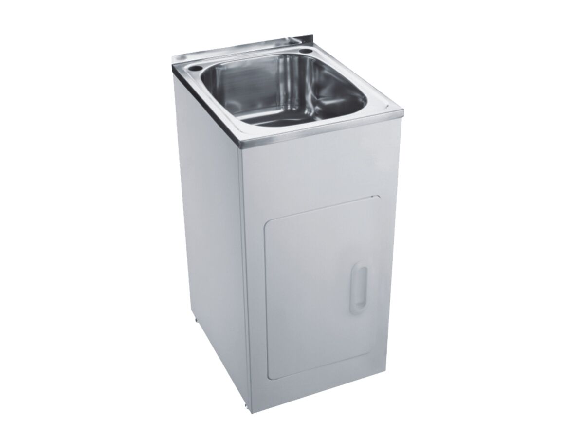 reece Base Compact Laundry Trough & Cabinet 1 Taphole 45 litres Stainless Steel/ White