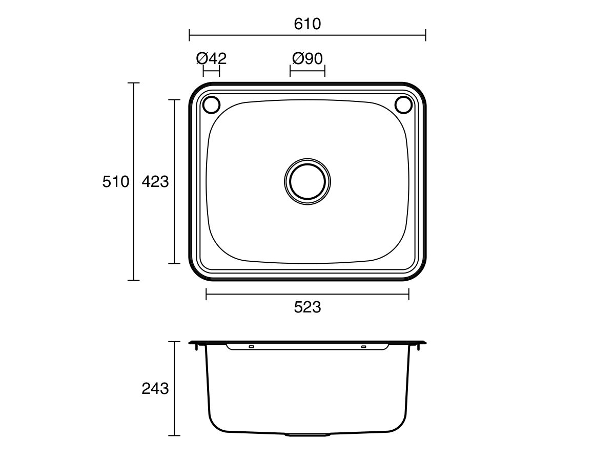 Reece Base Inset Laundry Trough 1 Taphole & Bypass 45 Litres Stainless Steel