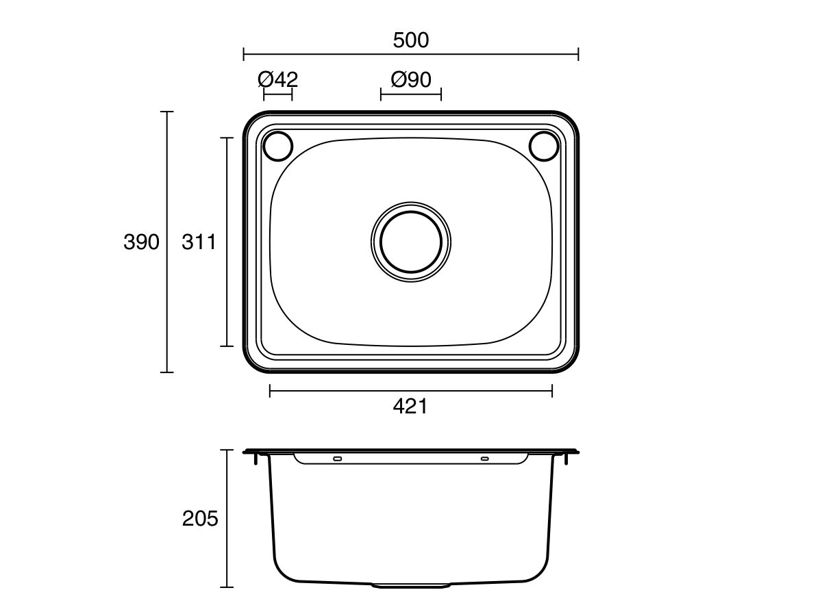 Reece Base Inset Mini Laundry Trough 1 Taphole & Bypass 22 Litres Stainless Steel
