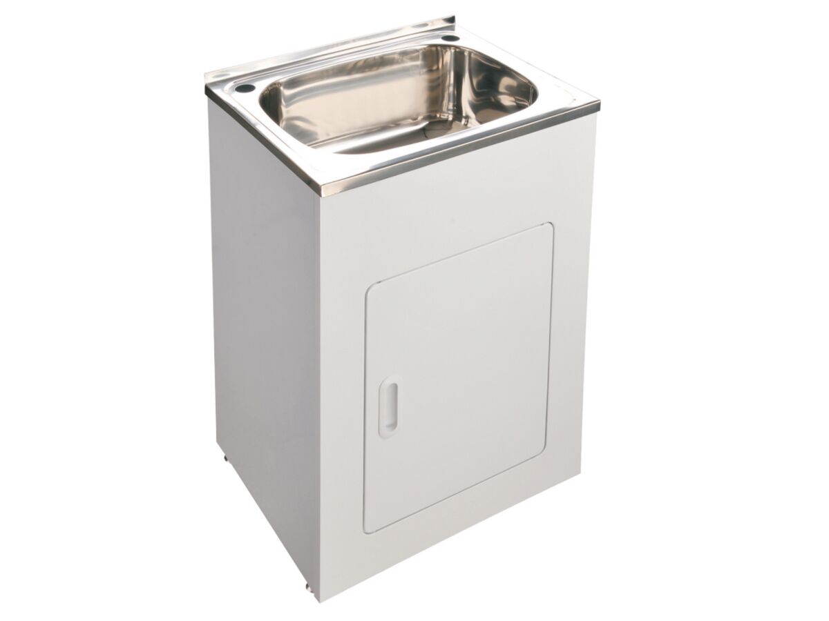 reece Base Laundry Trough & Cabinet 45 Litres 1 Taphole Stainless Steel/White