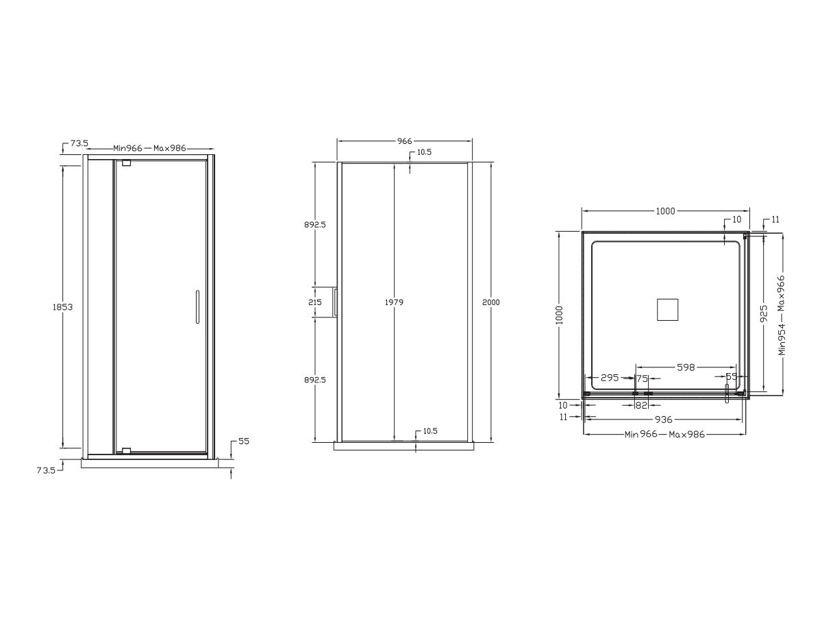 Reece Base MK2 Shower System With Centre Outlet 1000mm X 1000mm Chrome