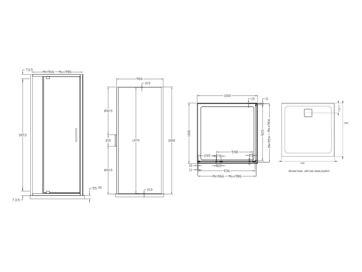 Reece Base MK2 Shower System With Rear Outlet 1000mm X 1000mm Chrome