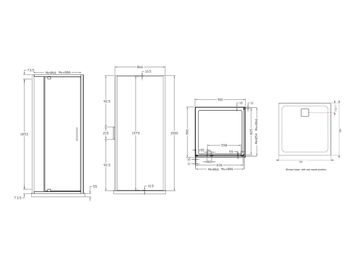 Reece Base MK2 Shower System With Rear Outlet 900mm X 900mm White & Chrome
