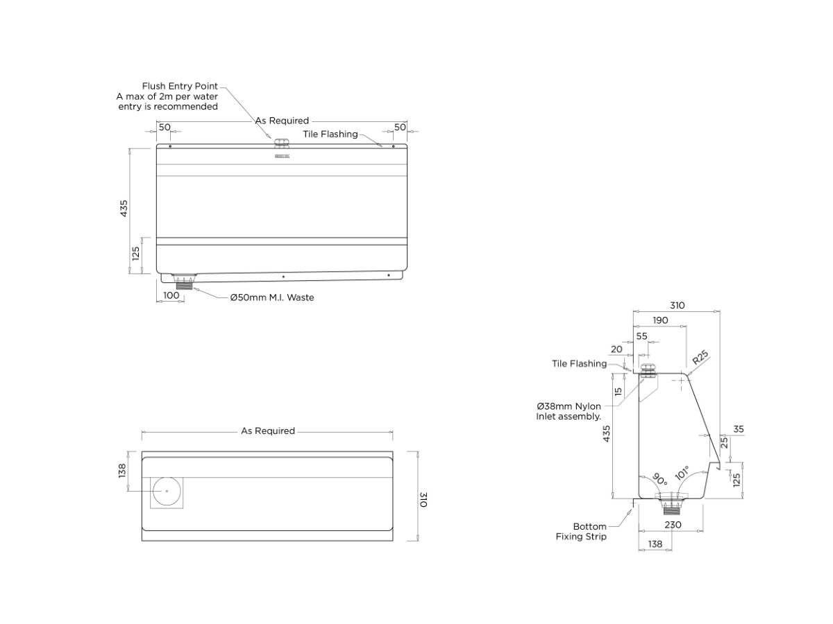 Reece Britex Wall Hung Urinal Trough 2400mm Stainless Steel (5 Star)