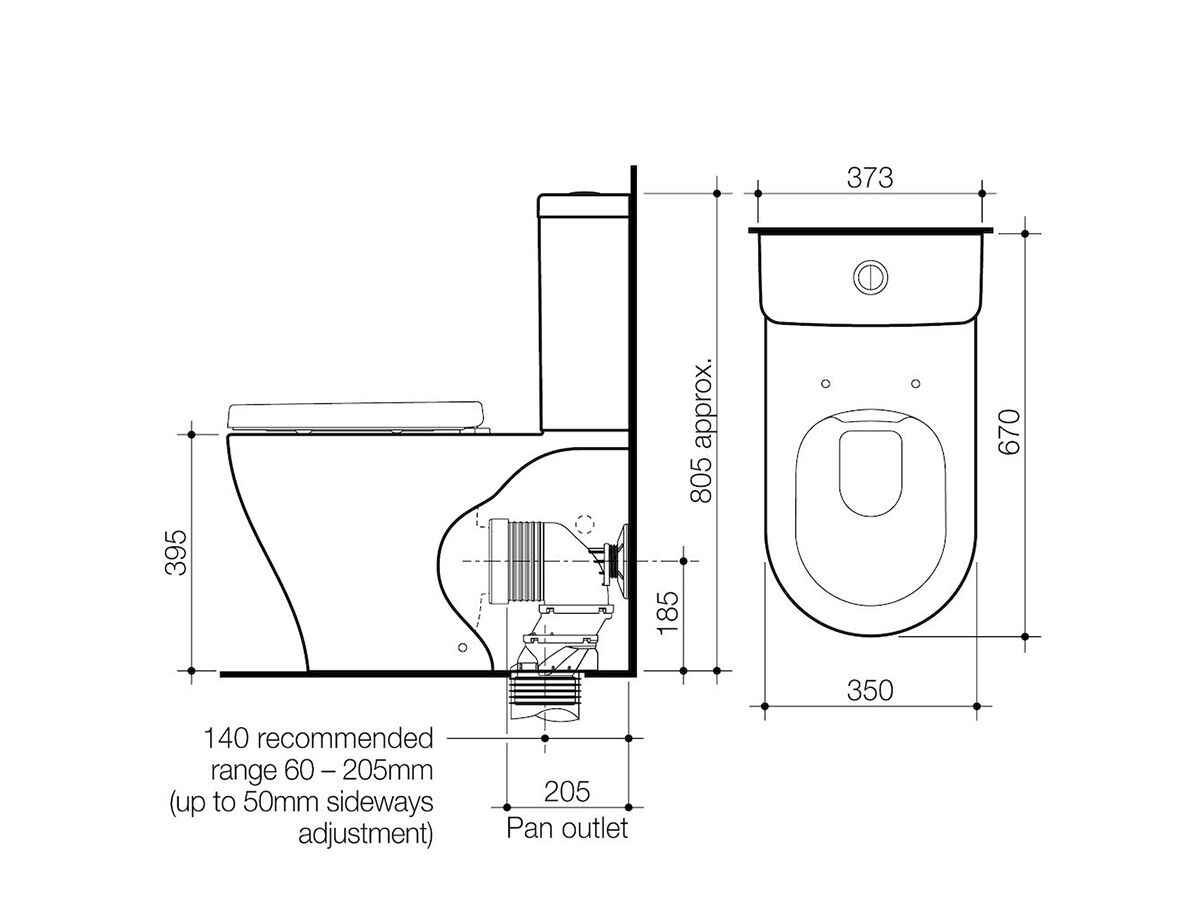 Reece Caroma Luna Cleanflush Wall Faced Close Coupled Back Entry Toilet Suite With Soft Close Seat White (4 Star)