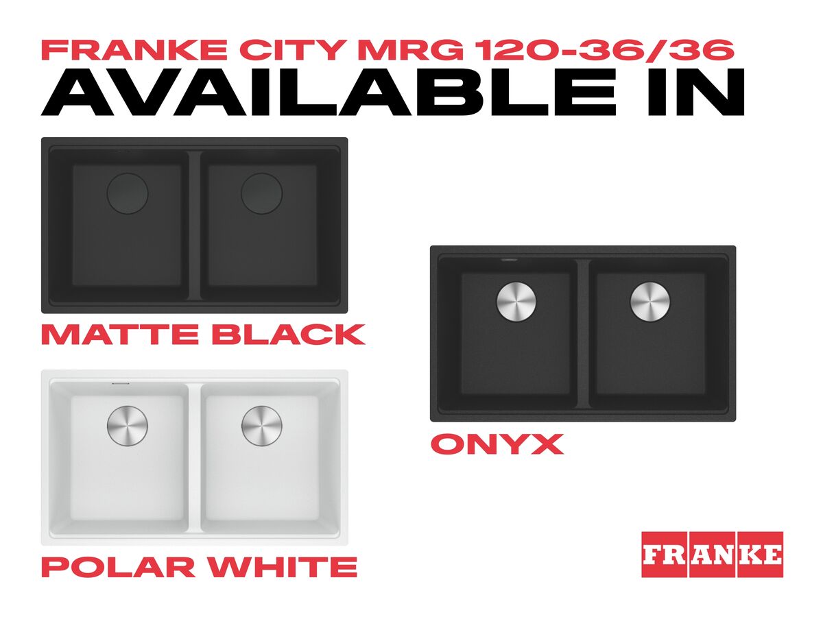 Reece Franke City Fragranite Double Bowl 360mm Bowl + 360mm Bowl Undermount Sink Polar White