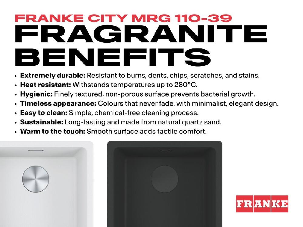 Reece Franke City Fragranite Single Bowl 390mm Undermount Sink Polar White