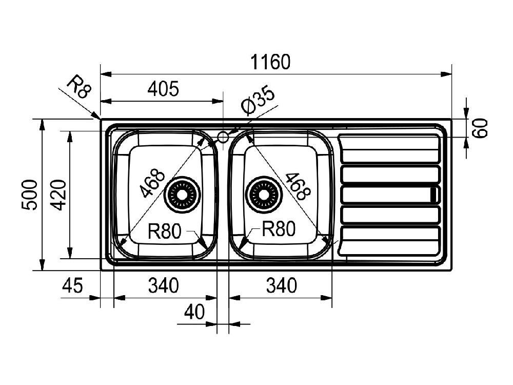 Reece Franke Flash Flx621 Double Bowl Sink Only Right Hand Drain-Left Hand Bowl