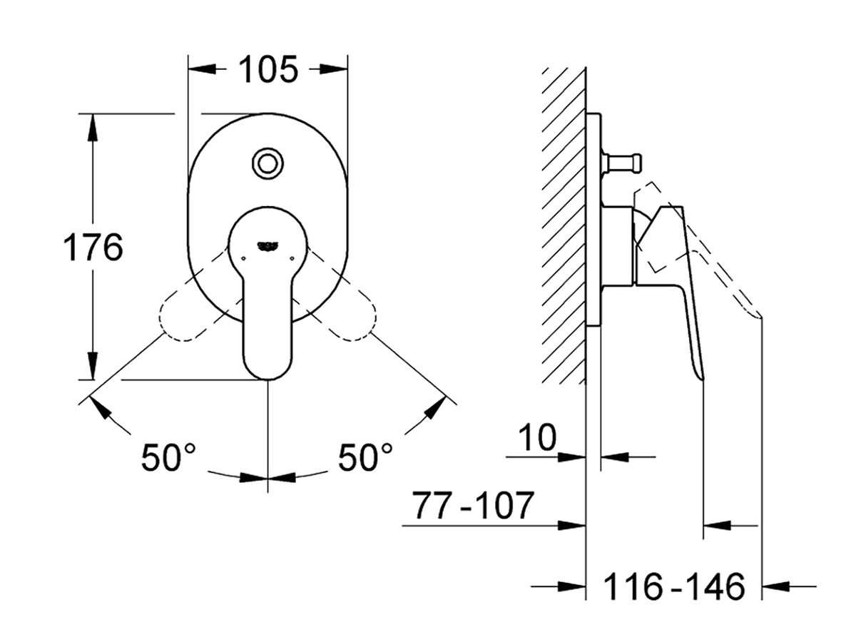 Reece GROHE BauEdge Shower / Bath Mixer Tap With Diverter Chrome (V2)