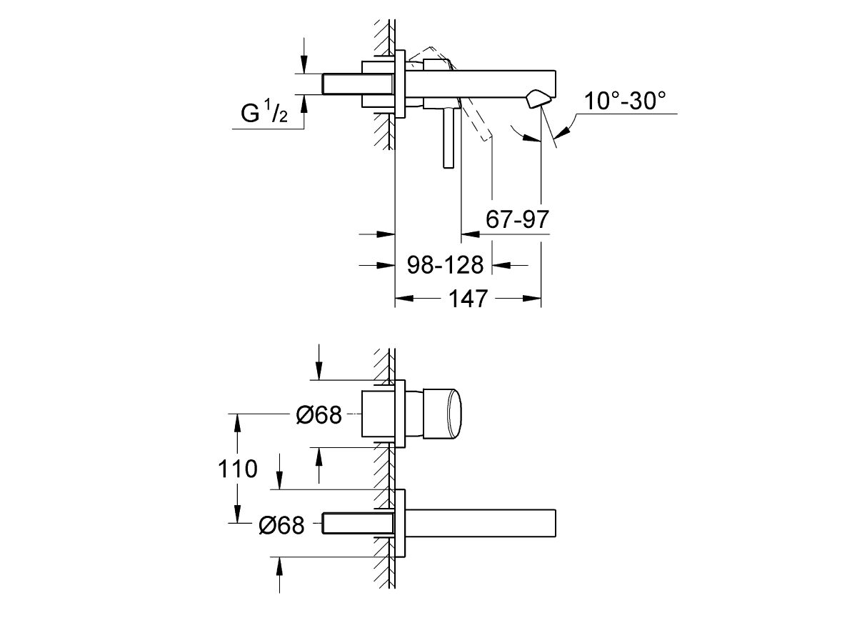 Reece GROHE Concetto Wall Basin Mixer Tap Set 147mm Chrome (3 Star)