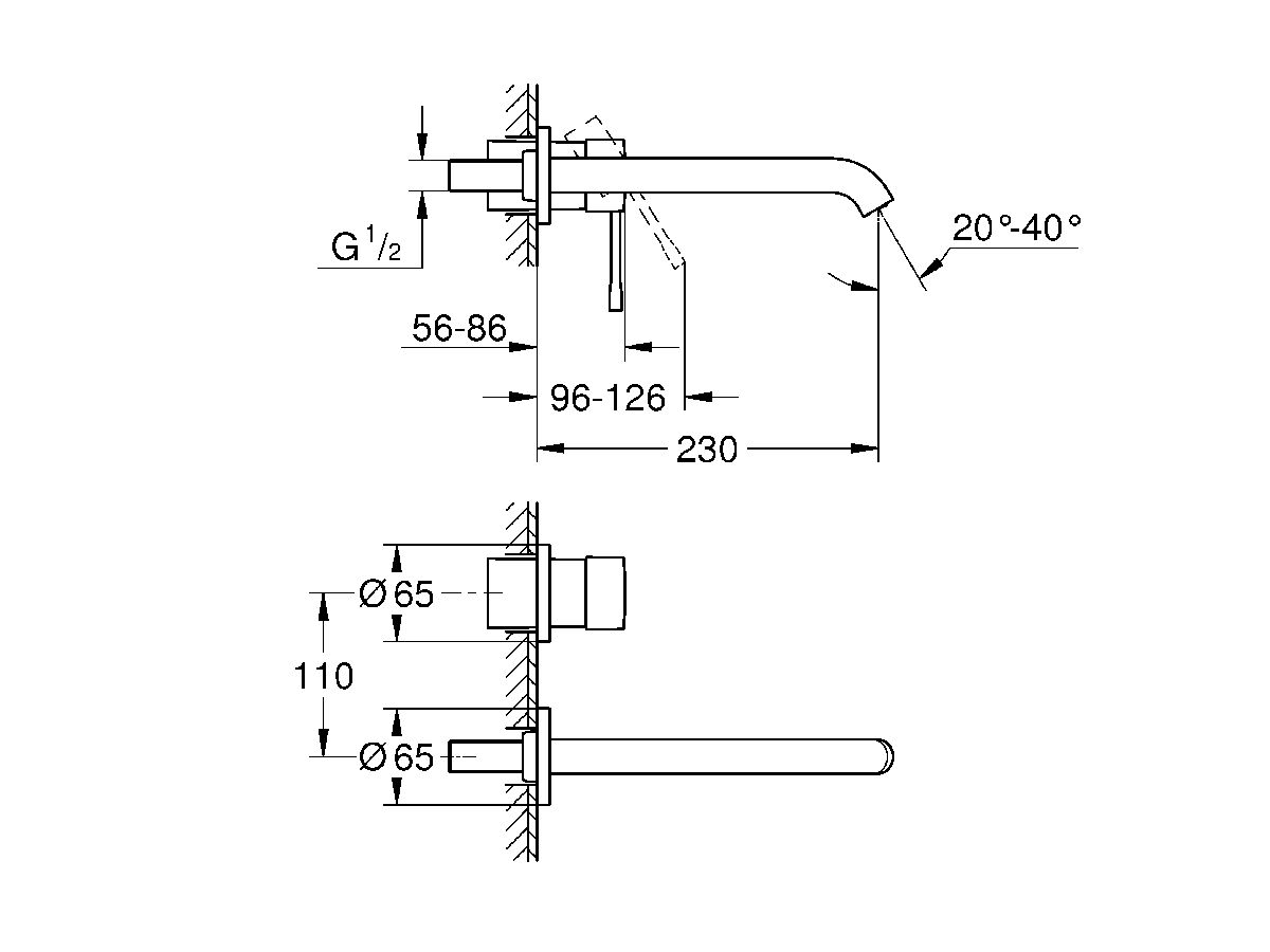 Reece GROHE Essence New Wall Basin Mixer Tap Set 230mm Chrome (5 Star)