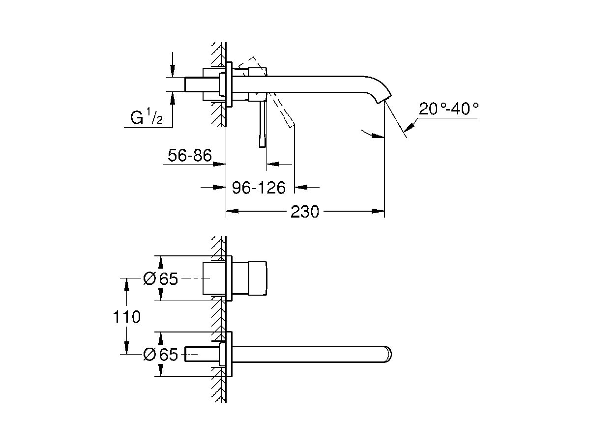 Reece GROHE Essence New Wall Bath Mixer Tap Set 230mm Brushed Nickel