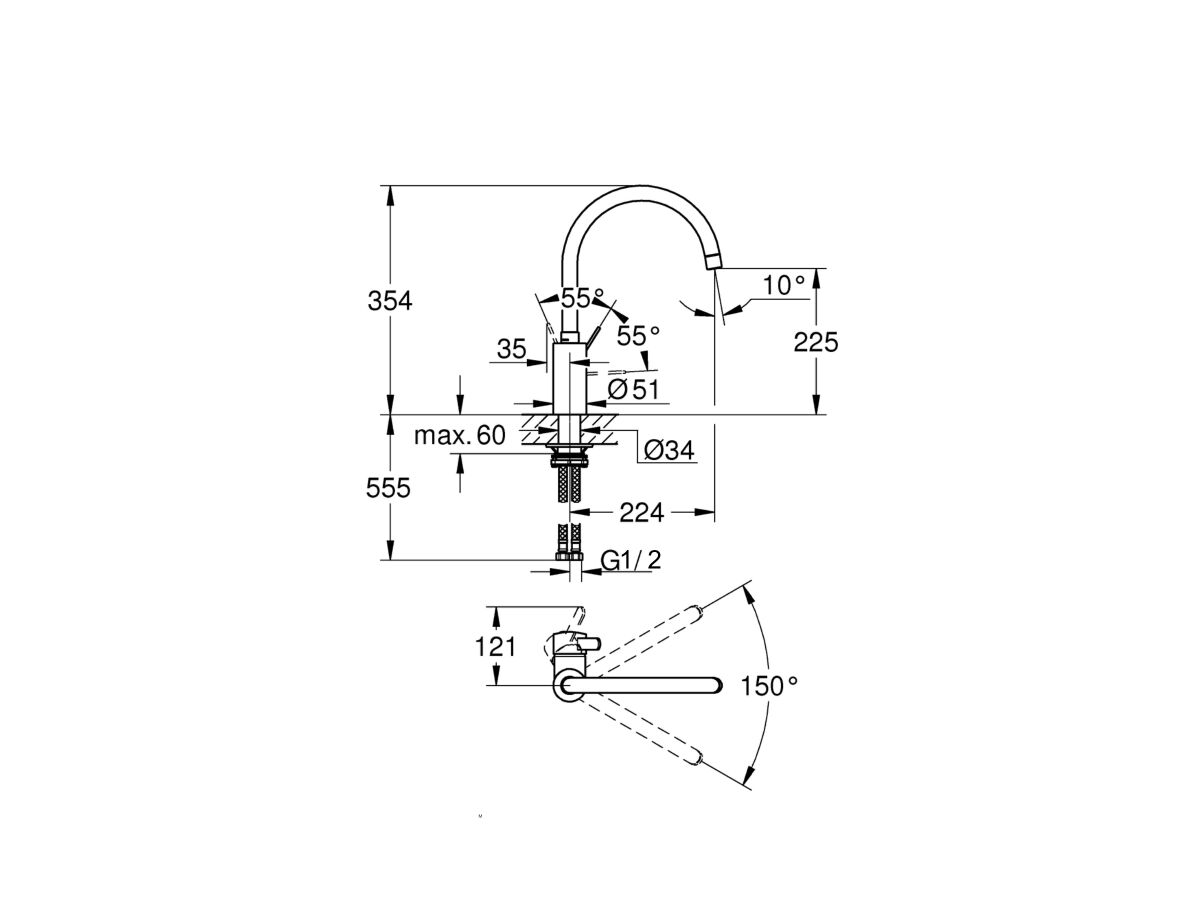 Reece GROHE Eurosmart New Cosmopolitan Sink Mixer Chrome Plated (5 Star) Lead Free