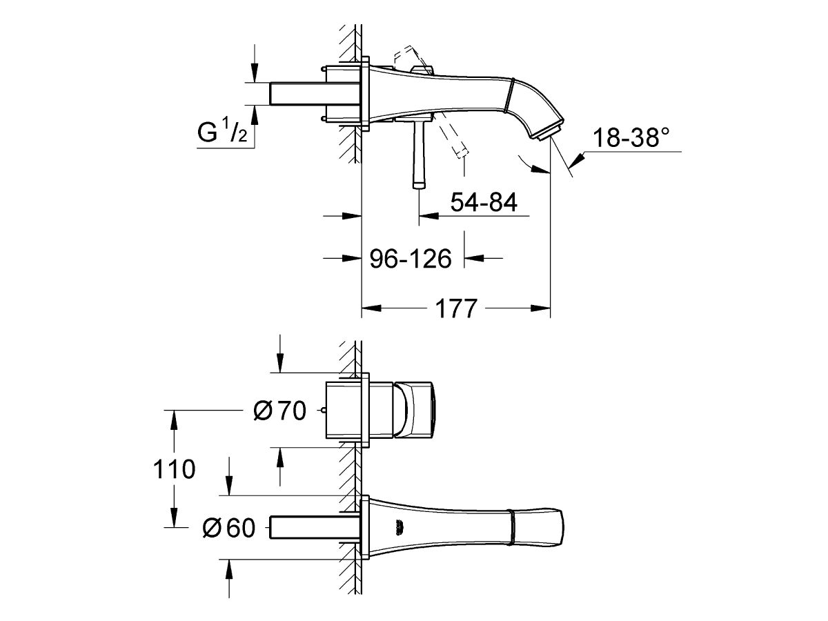 Reece GROHE Grandera Wall Basin Mixer Tap Set 177mm Chrome (5 Star)