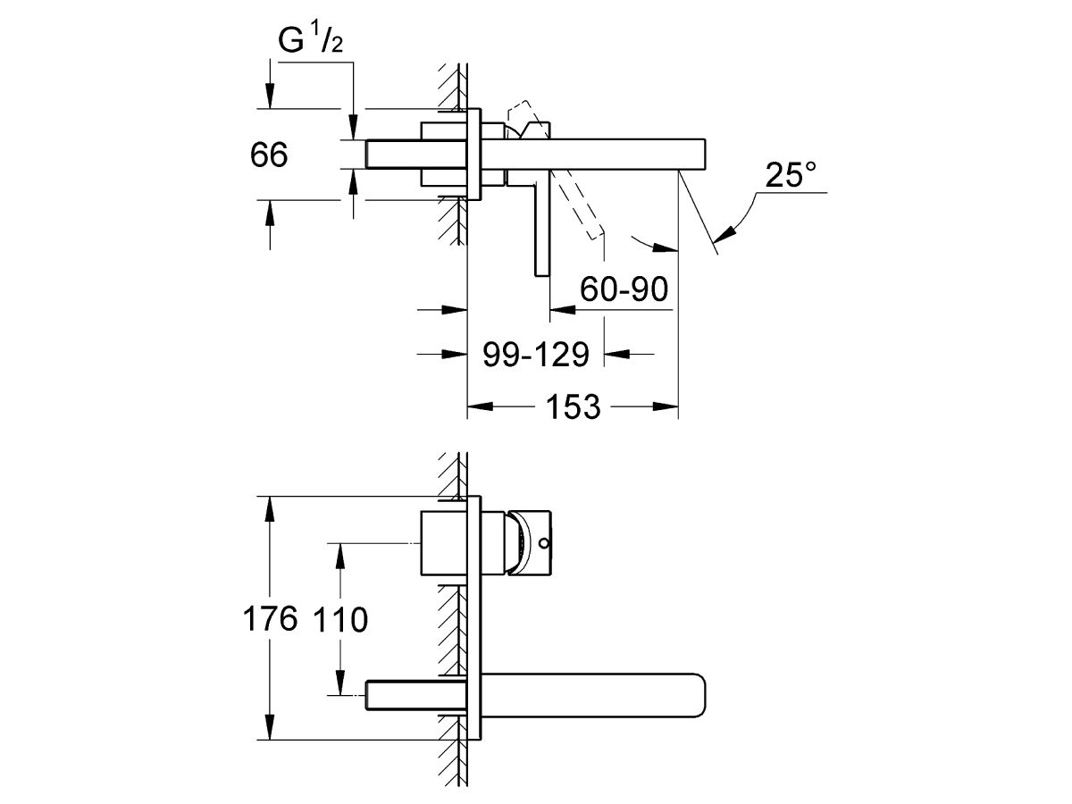 Reece GROHE Lineare Wall Basin Mixer Tap Set 150mm Front Of Wall Trim Set Only Chrome (3 Star)