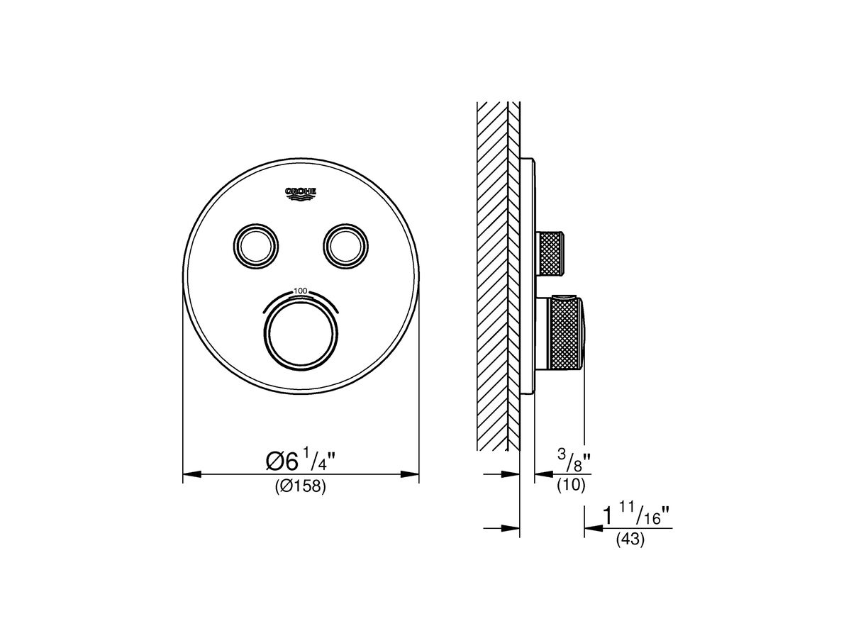 Reece GROHE SmartControl Concealed Thermostatic 2 Button Kit With Install Body Round Chrome
