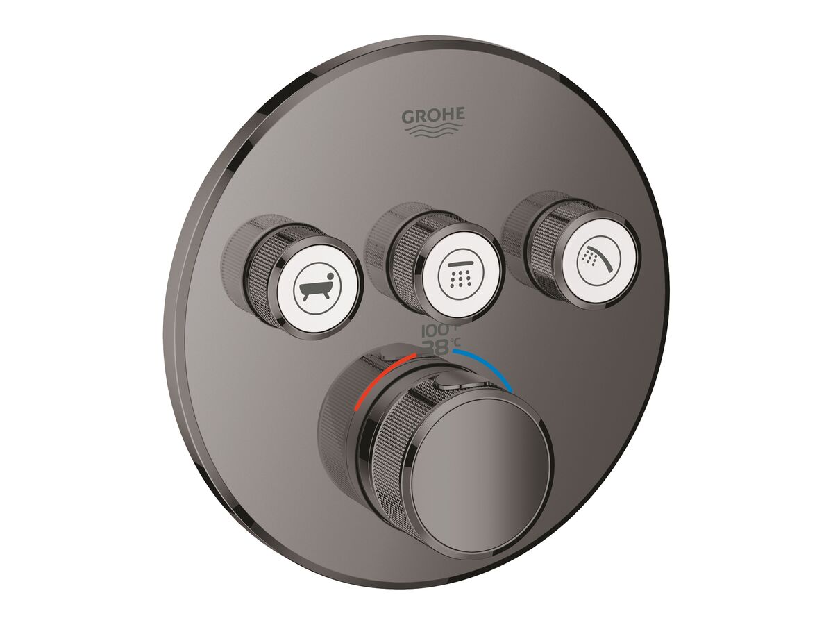 reece GROHE SmartControl Concealed Thermostatic 3 Button Kit with Install Body Round Hard Graphite