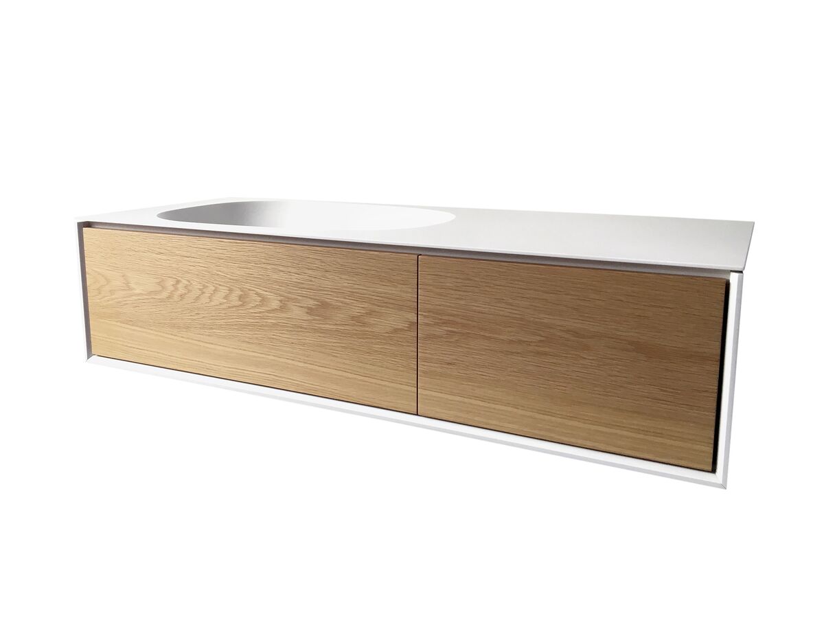 Reece ISSY Glide 1000mm - 1300mm Custom Wall Hung Vanity Unit Single Bowl 2 Drawers Oak