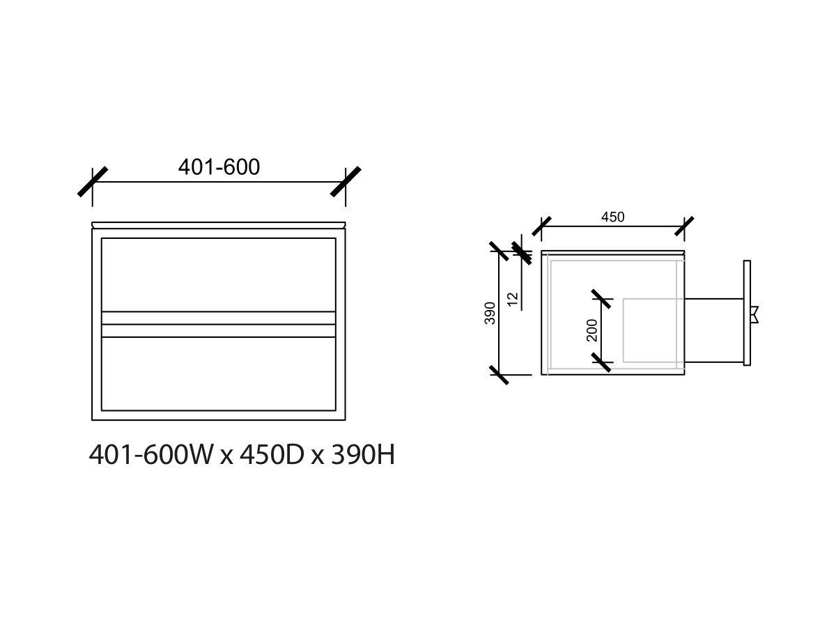 Reece ISSY Z8 400mm - 600mm Custom Vanity Unit 2 Drawers