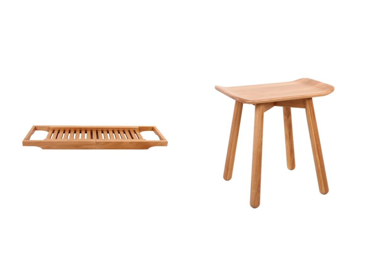 reece Kado Arc Timber Bathroom Accessories Pack 2 Piece (Bath Rack & Stool) American Oak