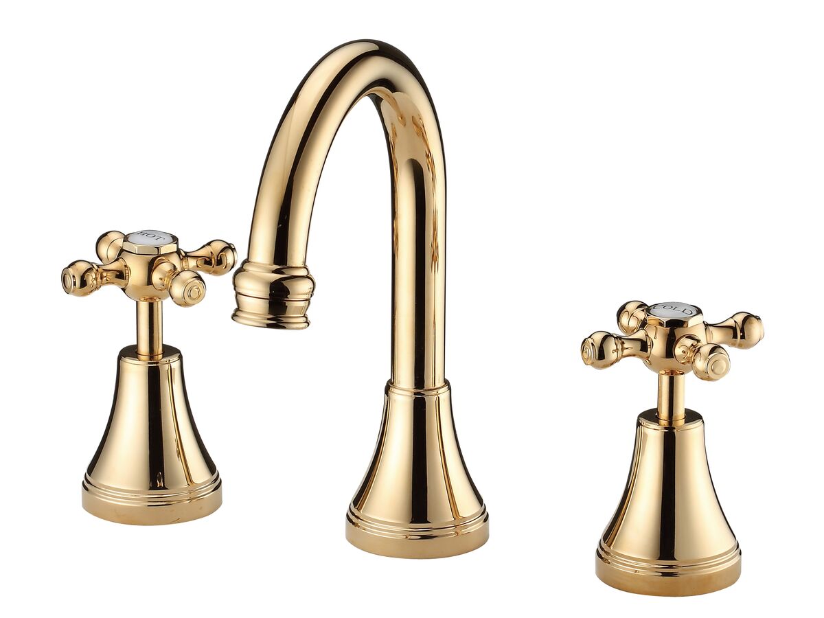 reece Kado Era Basin Set Fixed Cross Handles Brass Gold (5 Star)