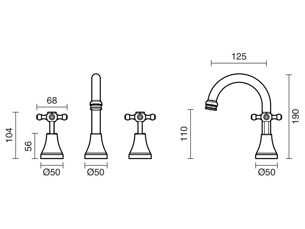 Reece Kado Era Basin Set Fixed Cross Handles Chrome (5 Star)