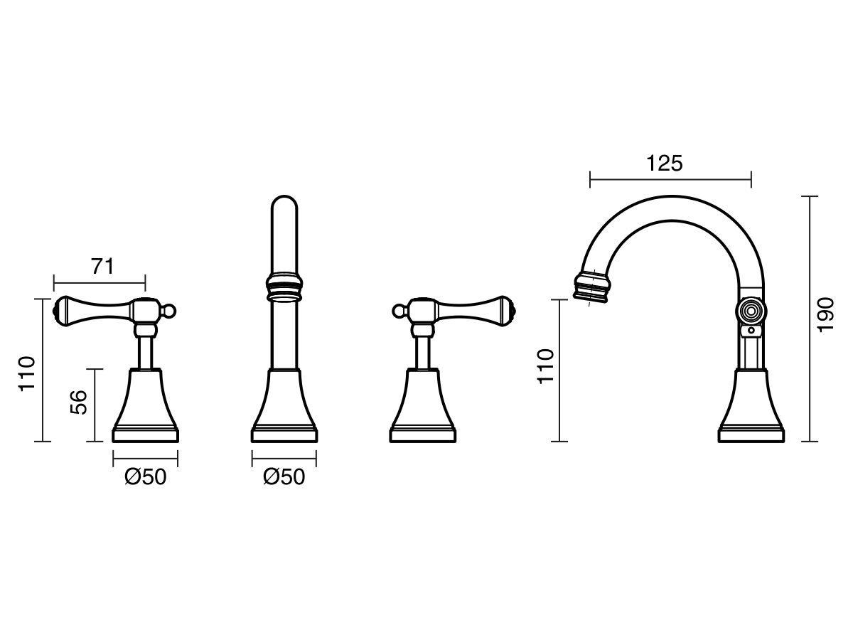 Reece Kado Era Basin Set Fixed Lever Handle Brass Gold (5 Star)