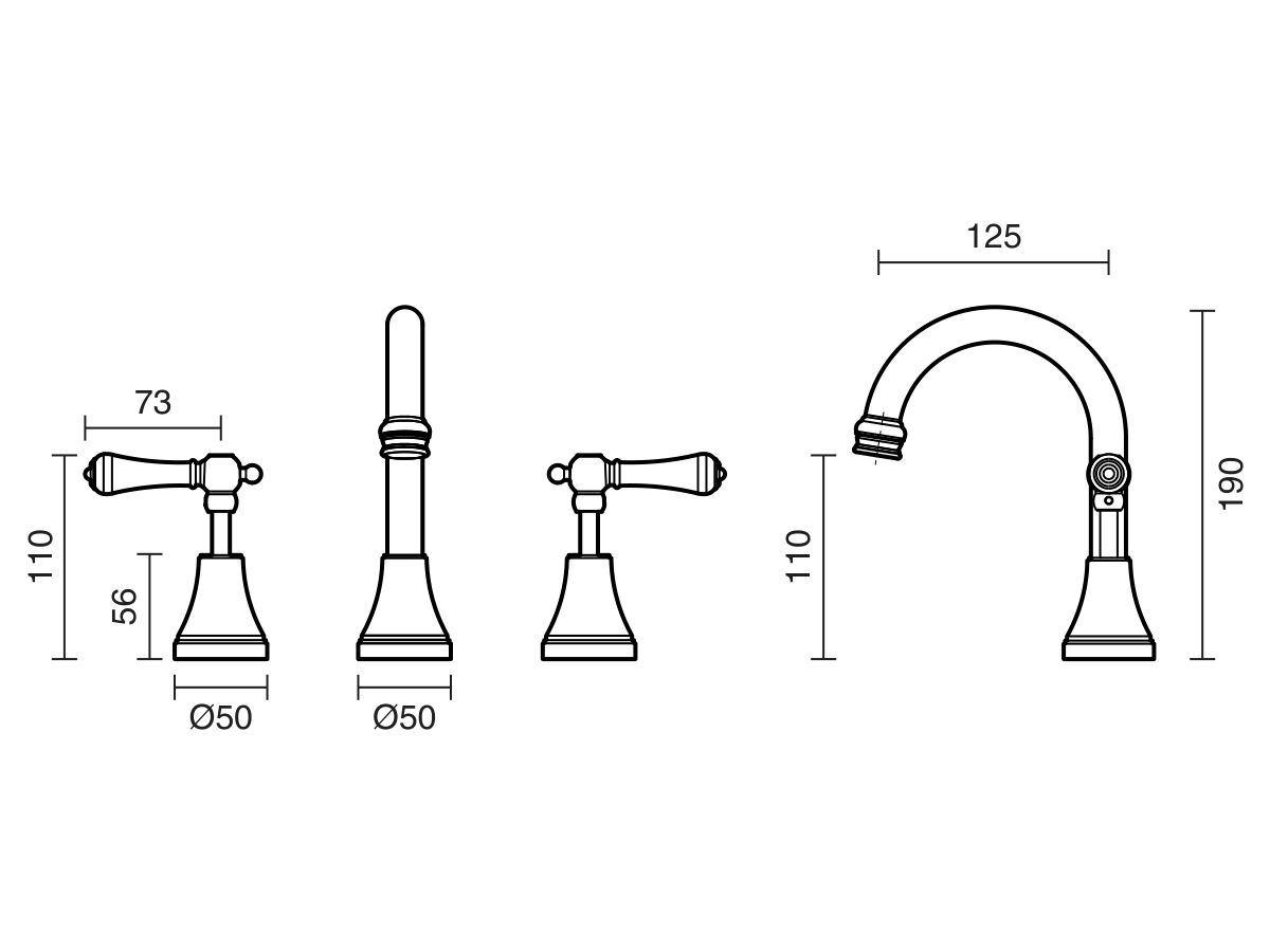 Reece Kado Era Basin Set Fixed Lever Porcelain Handle Brass Gold (5 Star)