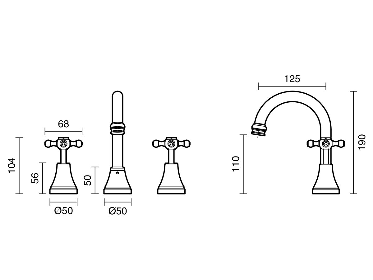 Reece Kado Era Basin Set Swivel Cross Handles Brass Gold (5 Star)
